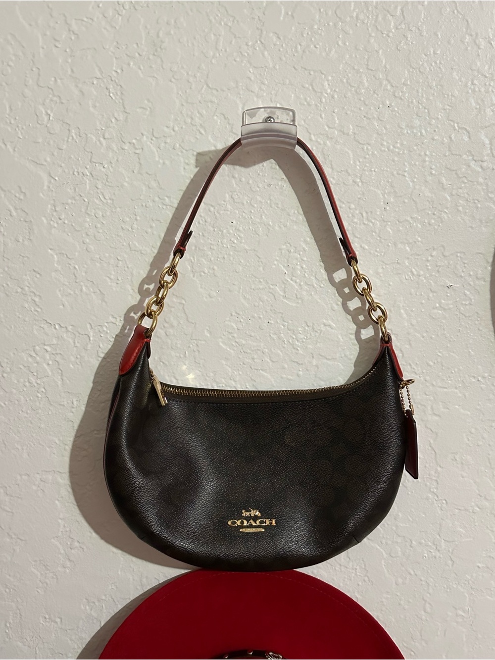 Coach Black and Red Chain-Detail Shoulder Bag